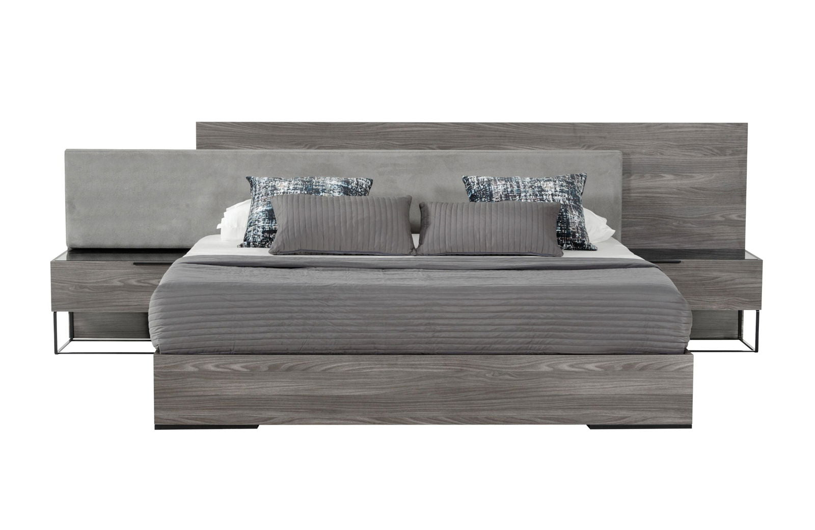 Eastern King Nova Domus Enzo Italian Modern Grey Oak & Fabric Bed w/ Nightstands - Mac & Mabel