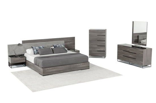 Eastern King Nova Domus Enzo Italian Modern Grey Oak & Fabric Bed w/ Nightstands - Mac & Mabel