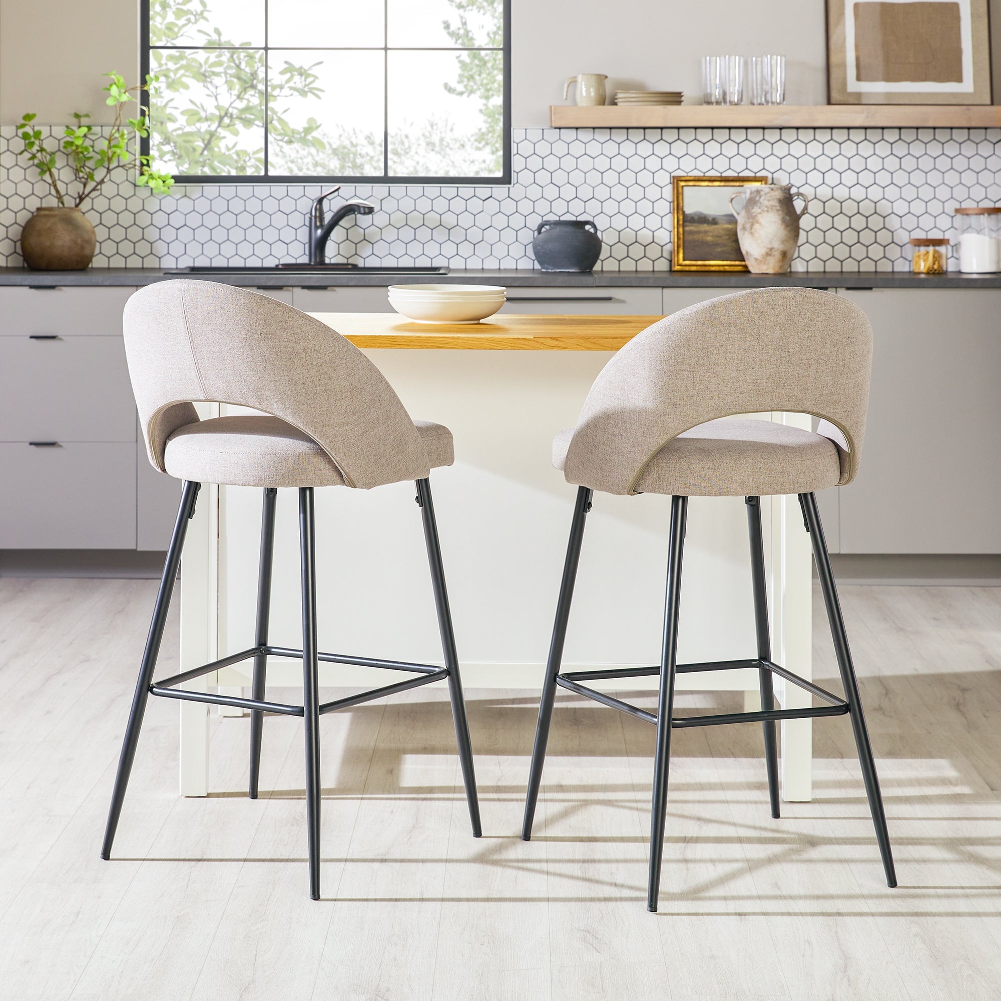 O Modern 2-Piece Minimalist Upholstered Bar Stool Set of 2