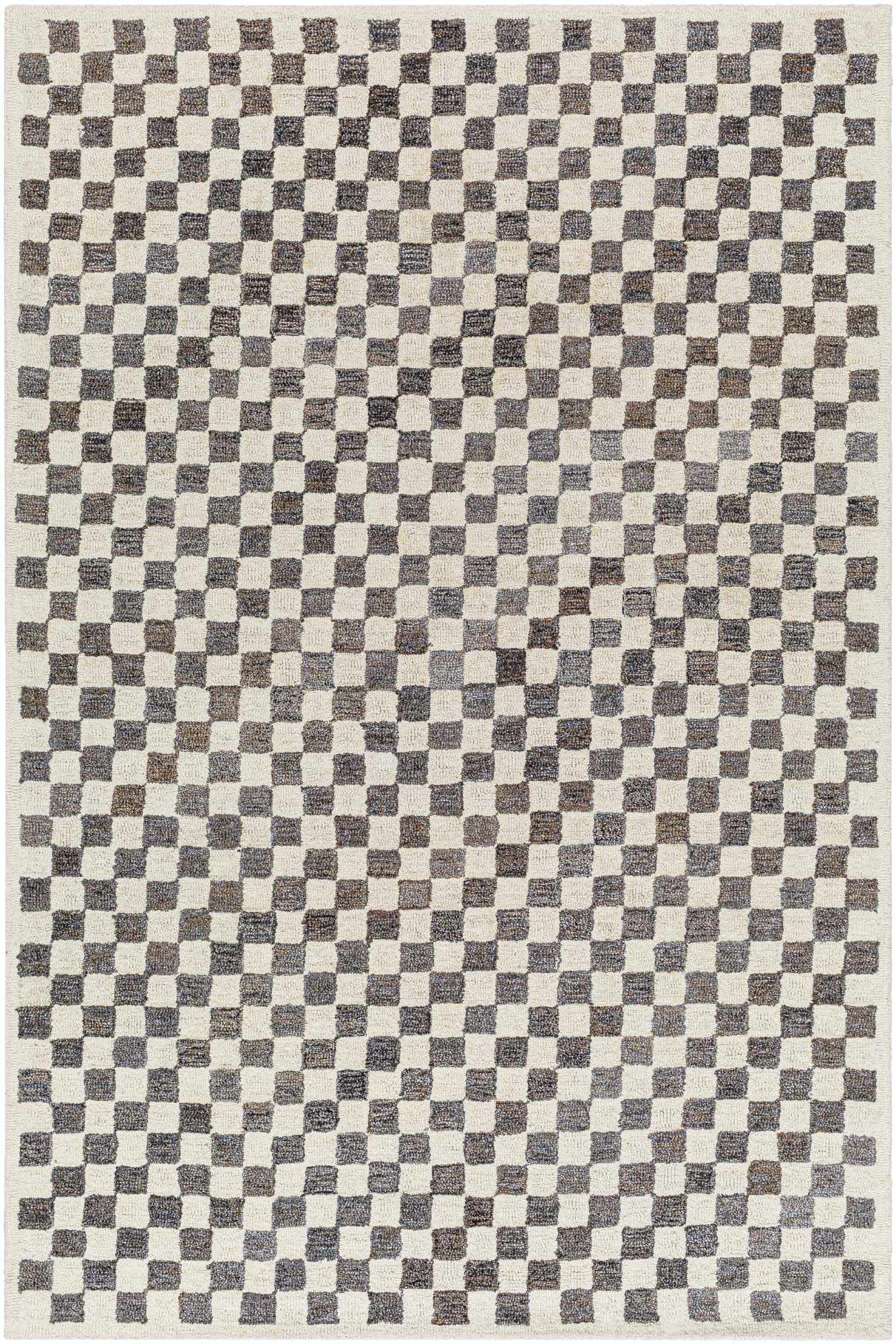 Halen Checkered Wool Blend Rug, Taupe