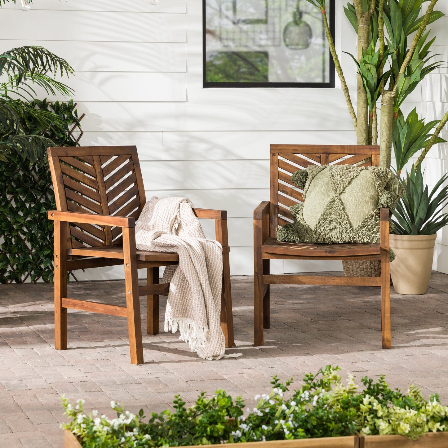 Vincent Patio Wood Chairs, Set of 2