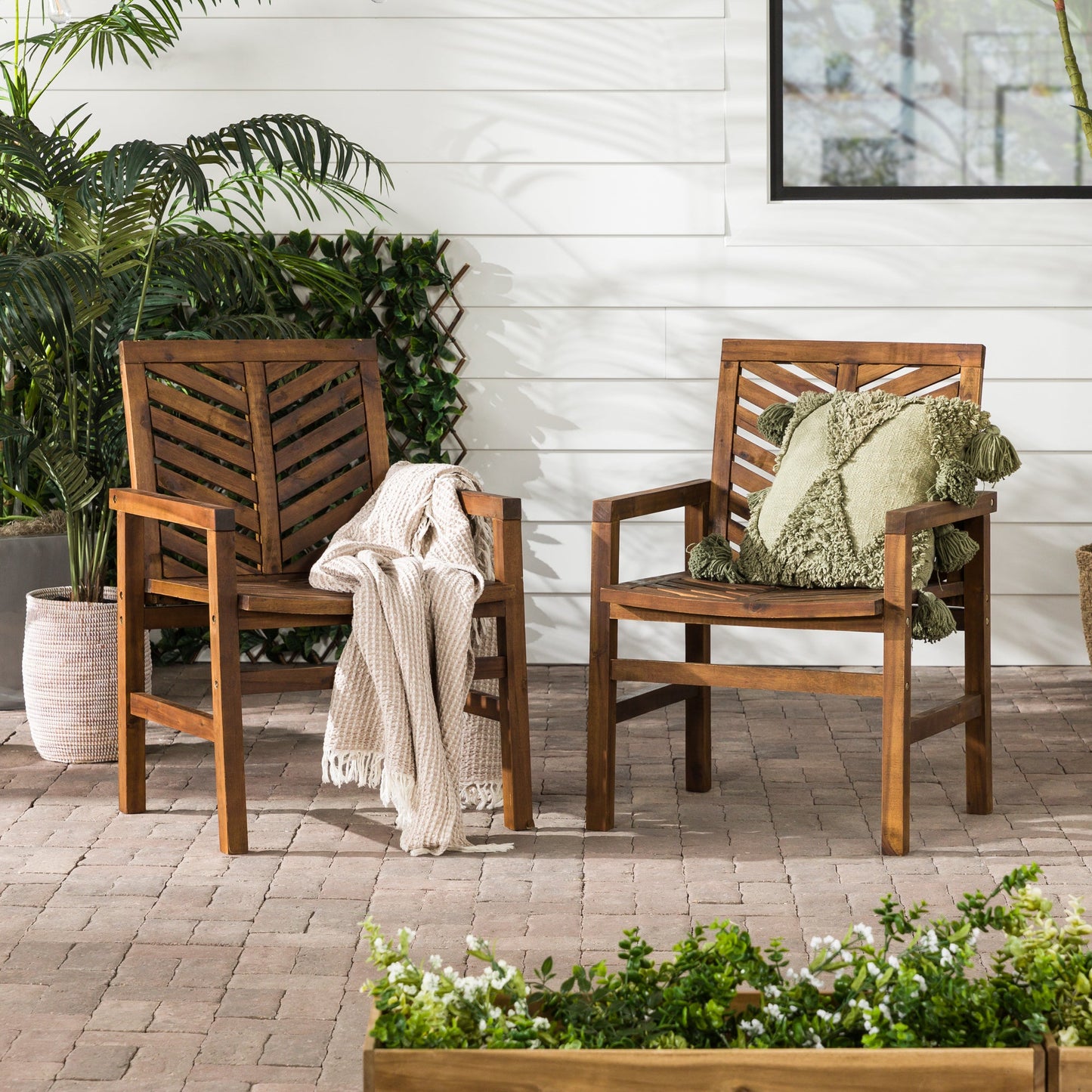 Vincent Patio Wood Chairs, Set of 2