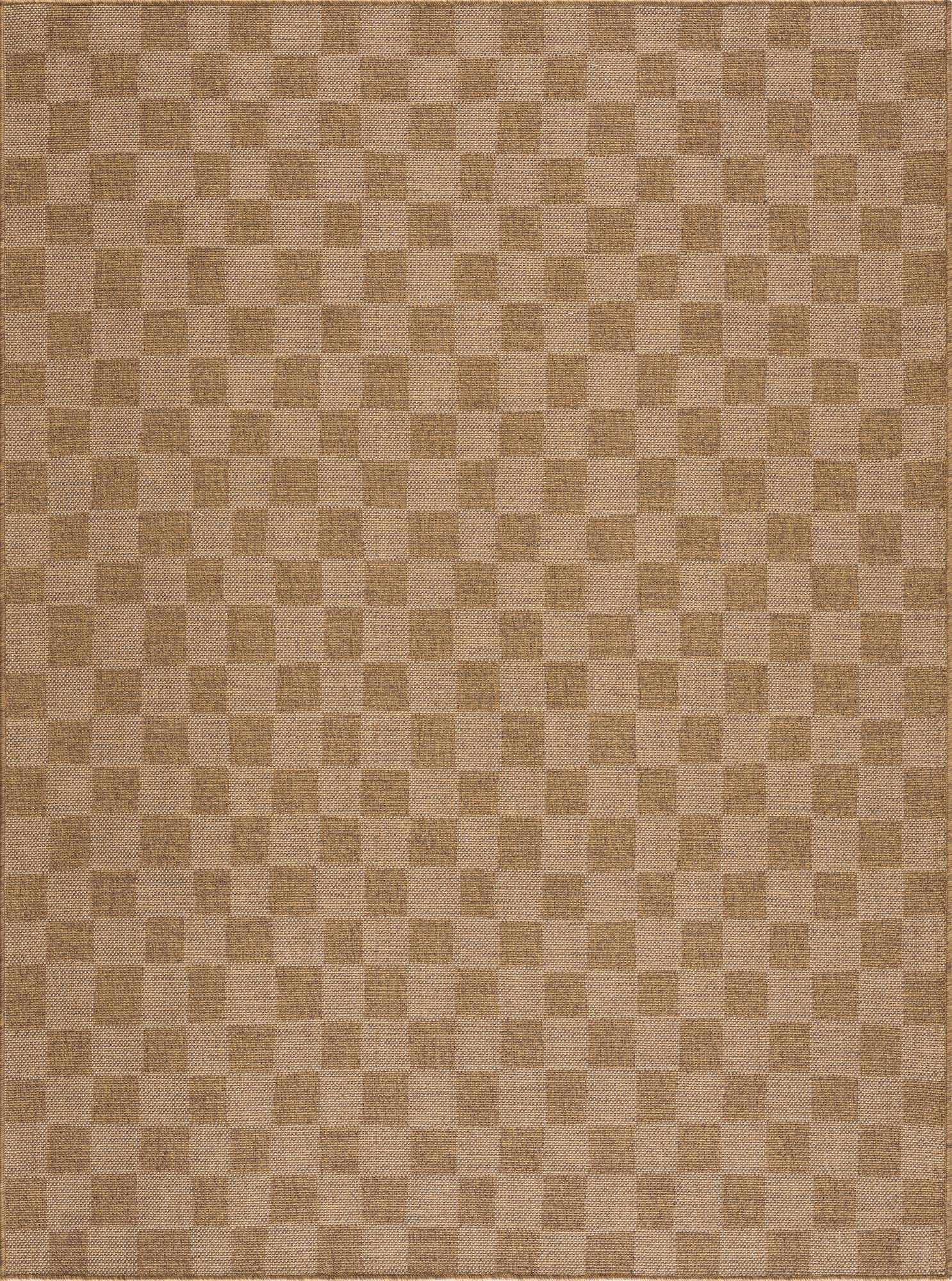 Kuval Checkered Polypropylene Rug, Brown