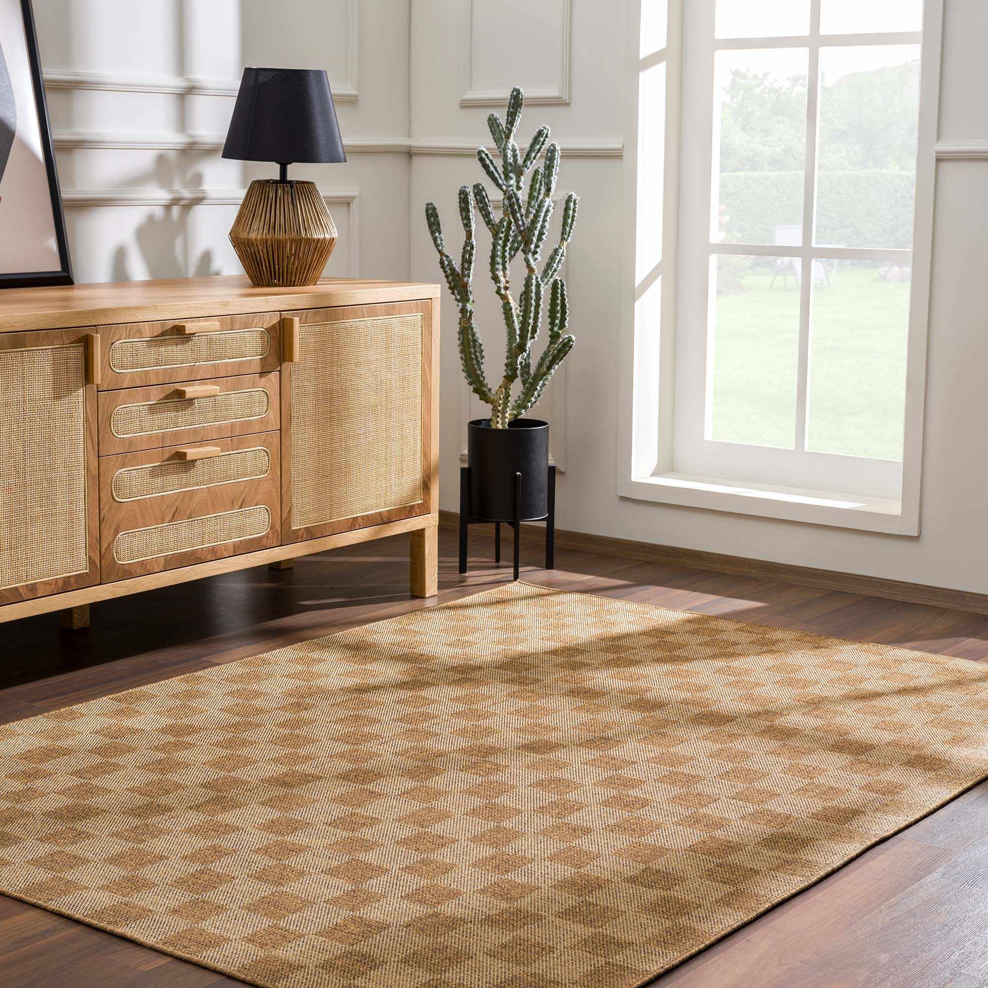 Kuval Checkered Polypropylene Rug, Brown