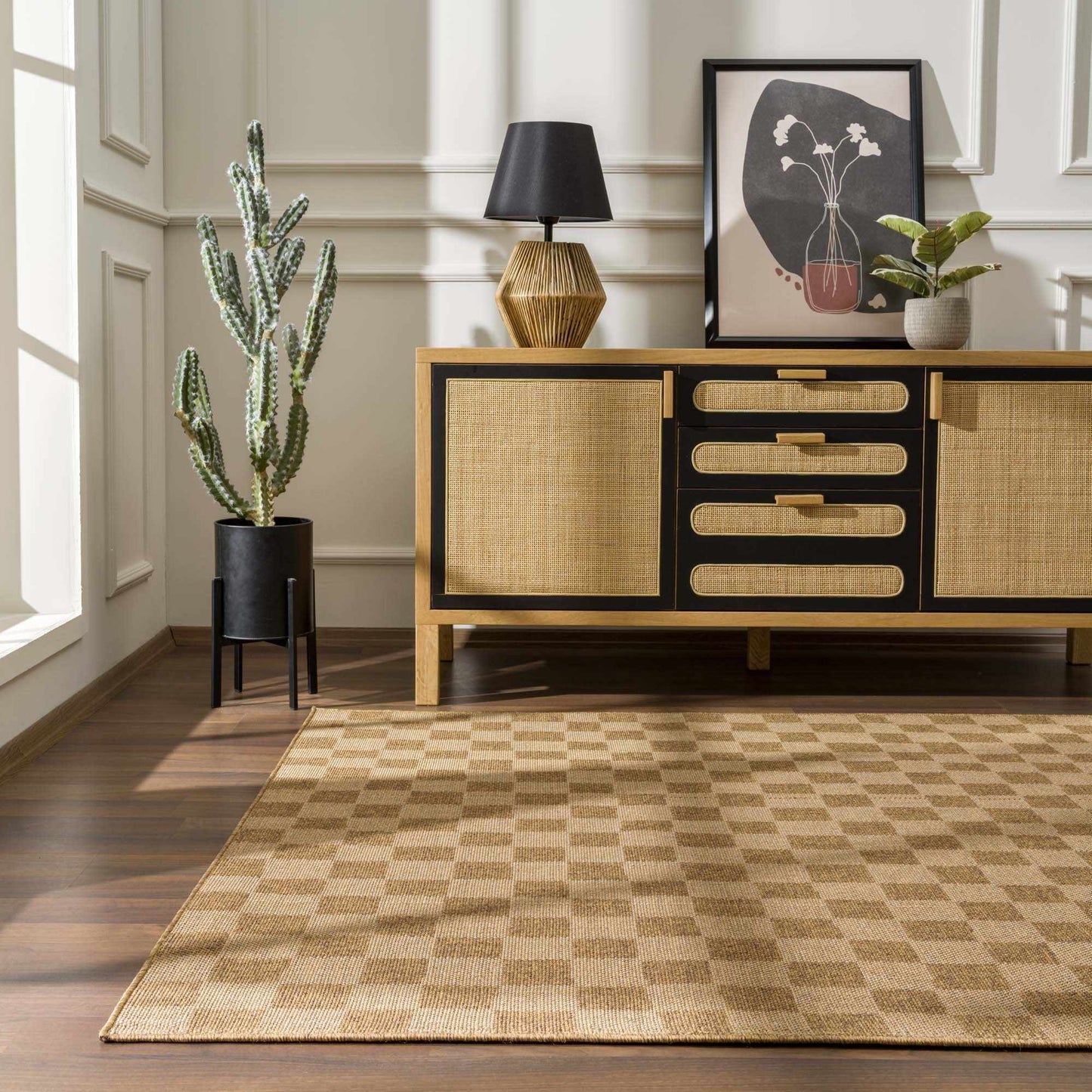 Kuval Checkered Polypropylene Rug, Brown