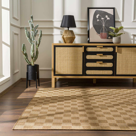 Kuval Checkered Polypropylene Rug, Brown