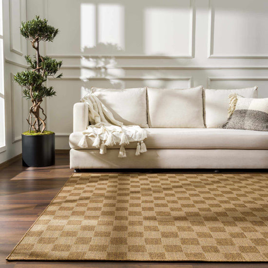 Kuval Checkered Polypropylene Rug, Brown