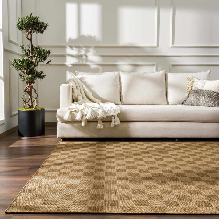 Kuval Checkered Polypropylene Rug, Brown