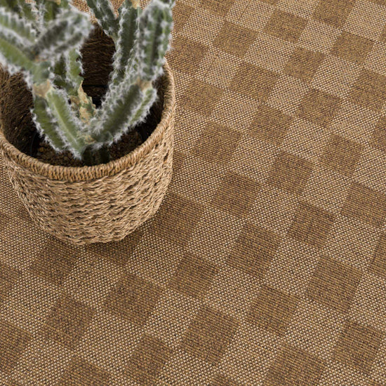 Kuval Checkered Polypropylene Rug, Brown