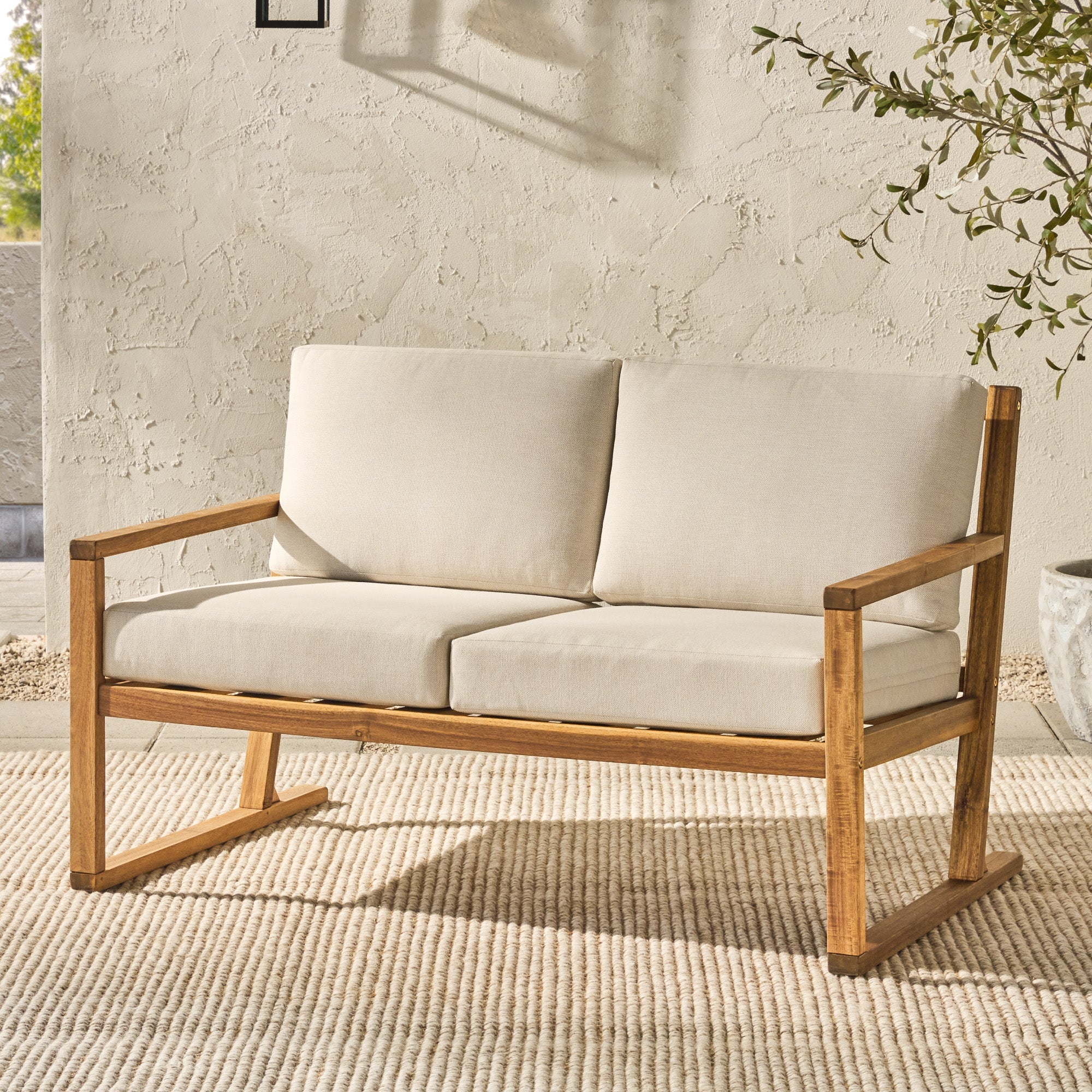 Prenton Modern Solid Wood Slatted Outdoor Loveseat