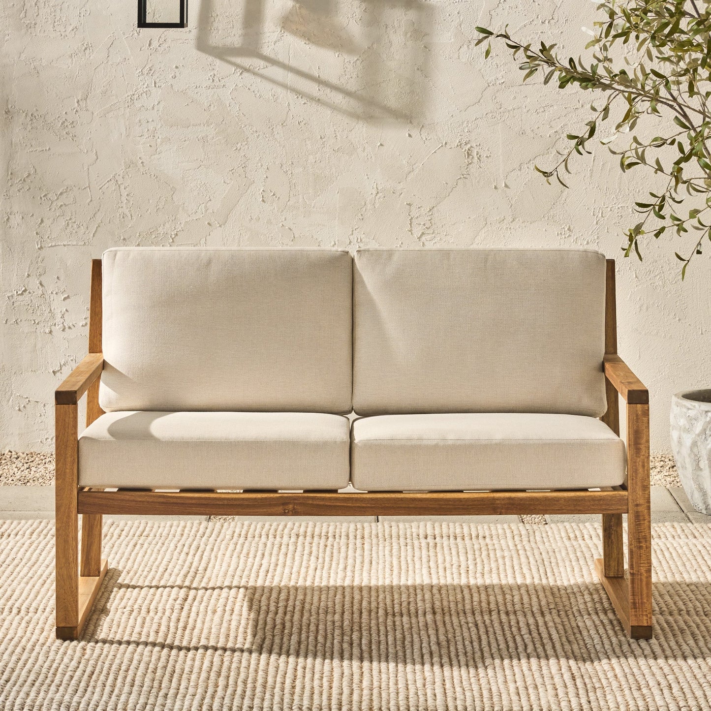 Prenton Modern Solid Wood Slatted Outdoor Loveseat