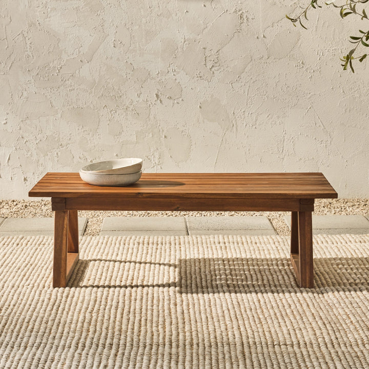 Prenton Modern Slat-Top Patio Coffee Table