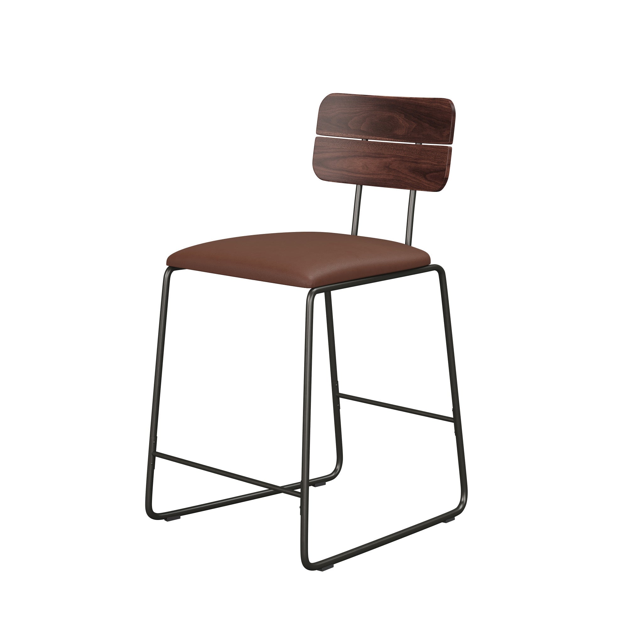 Roland Modern 2-Piece Faux Leather Metal and Wood Counter Stool Set