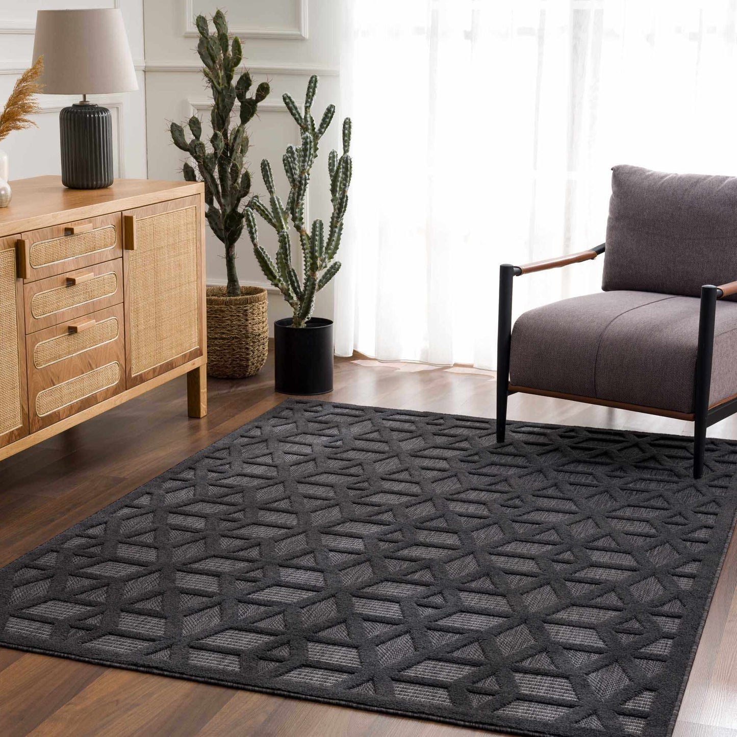 Nuri Polypropylene Outdoor Rug, Black