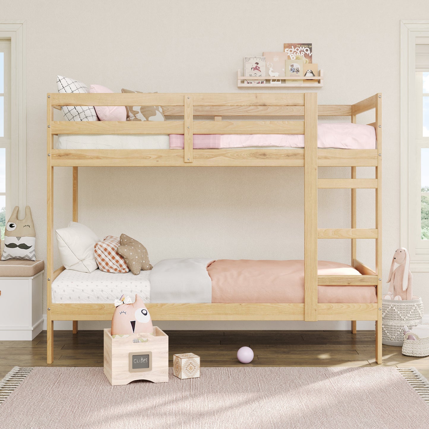 Sophie Simple Solid Wood Twin Over Twin Bunk Bed