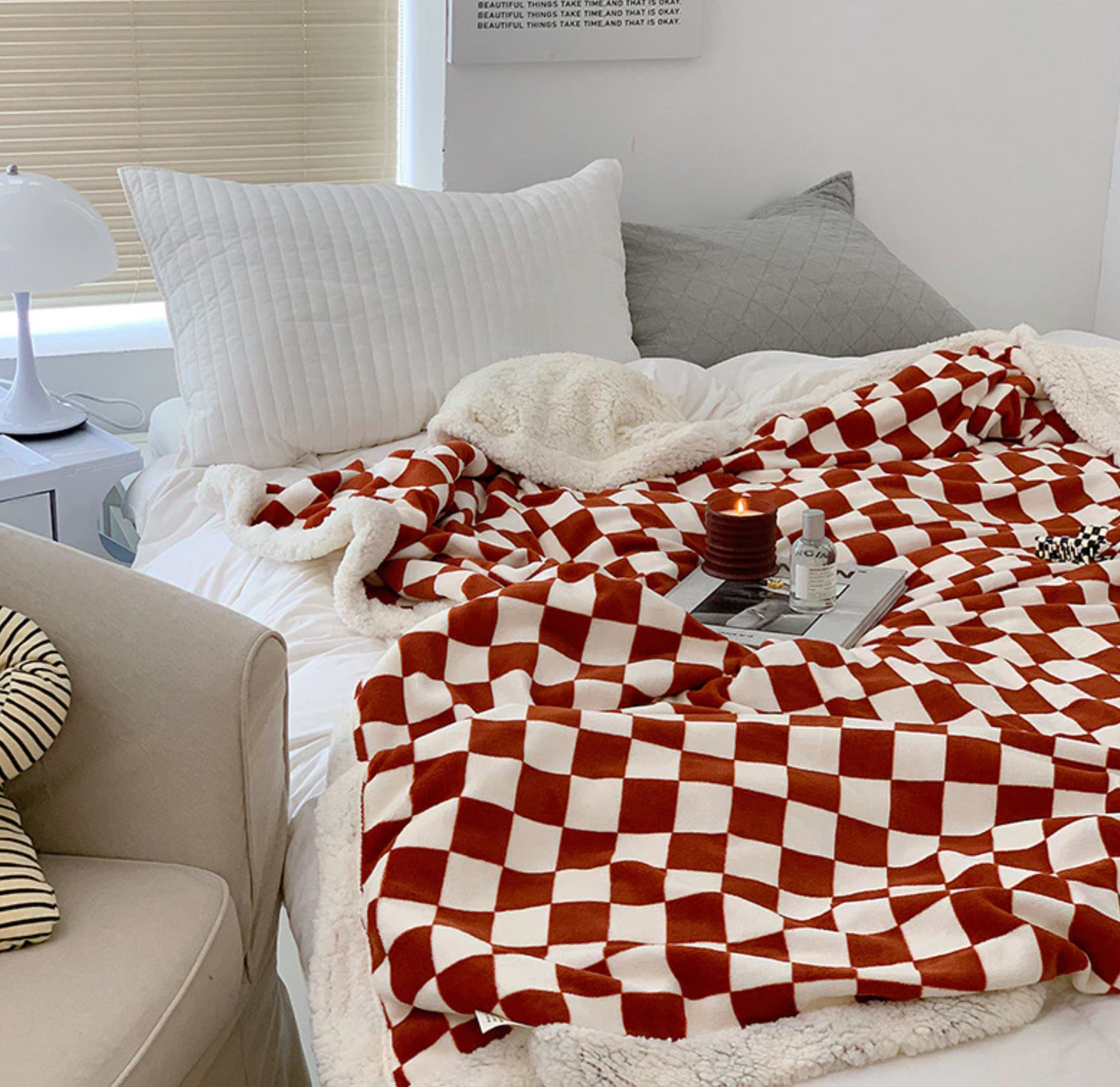 Knitted Chunky Fleece Plaid Blanket