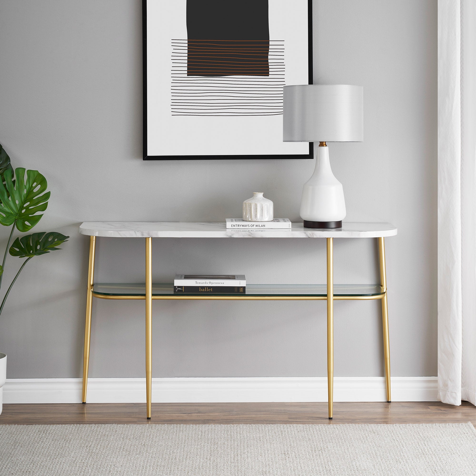 Tilly Modern Minimal Curved Faux Marble Entry Table