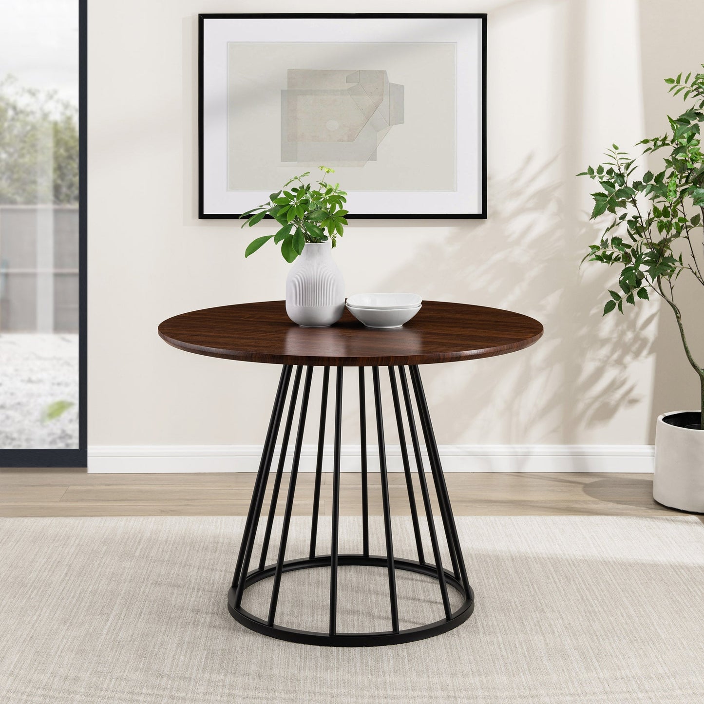 Vivian Modern Round Dining Table with Metal Base