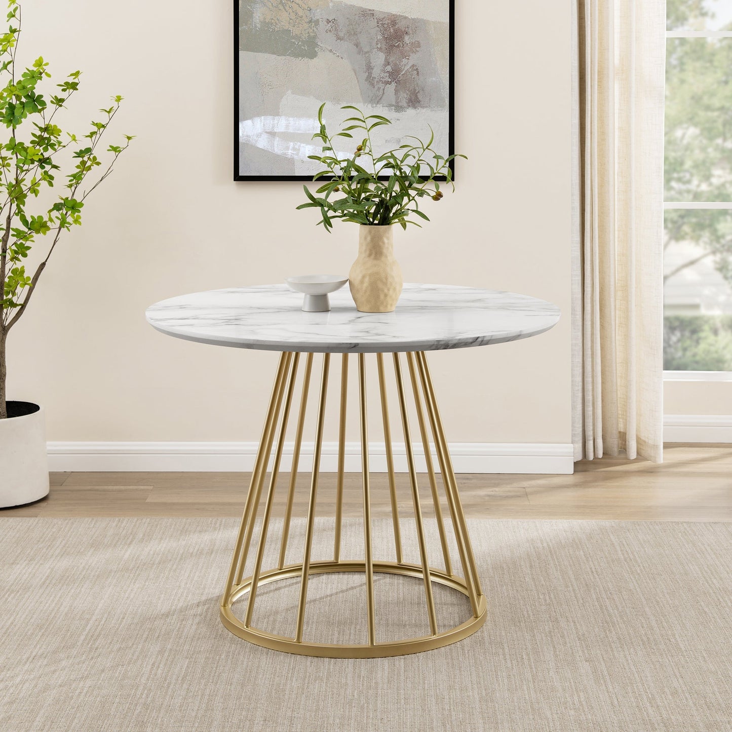 Vivian Modern Round Dining Table with Metal Base