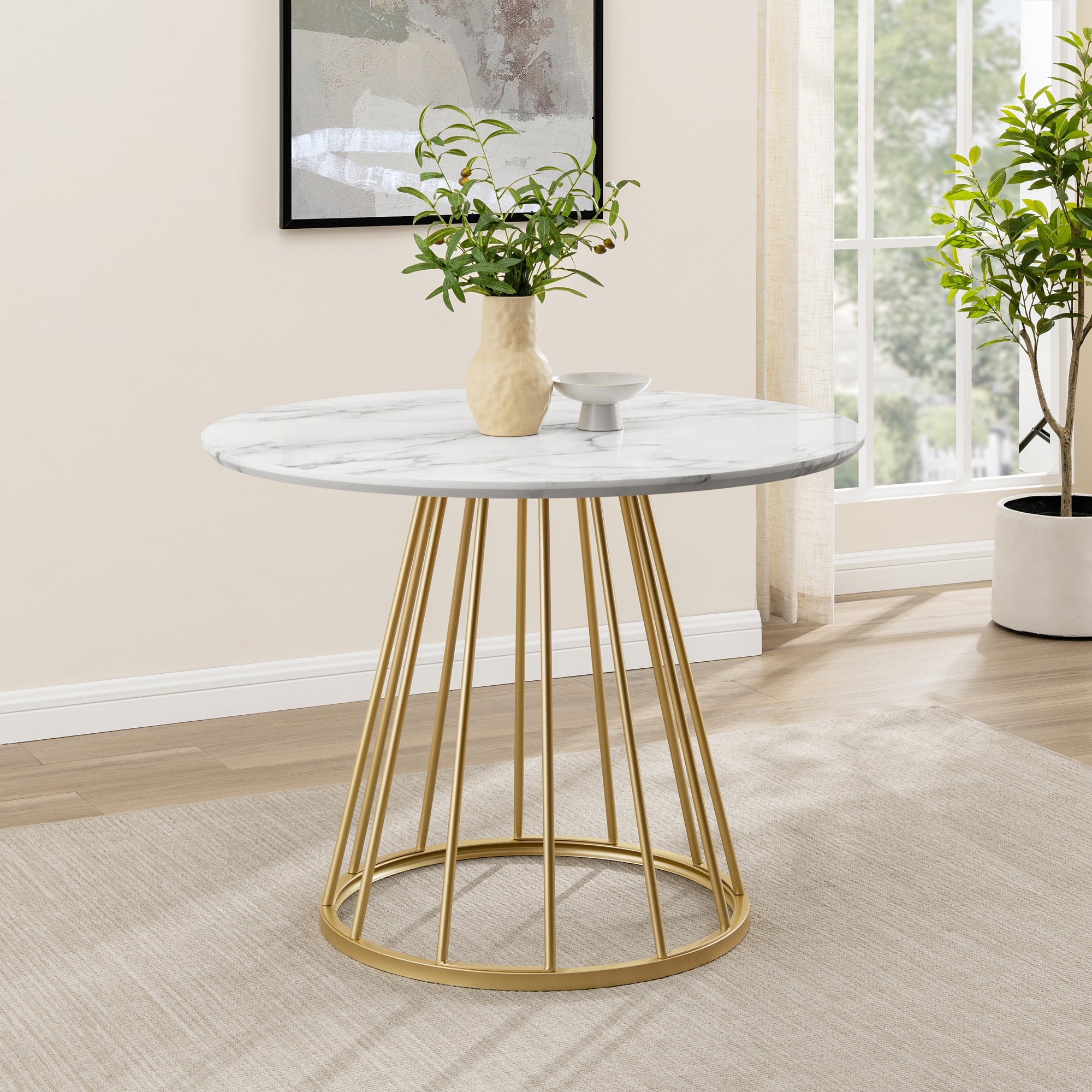 Vivian Modern Round Dining Table with Metal Base