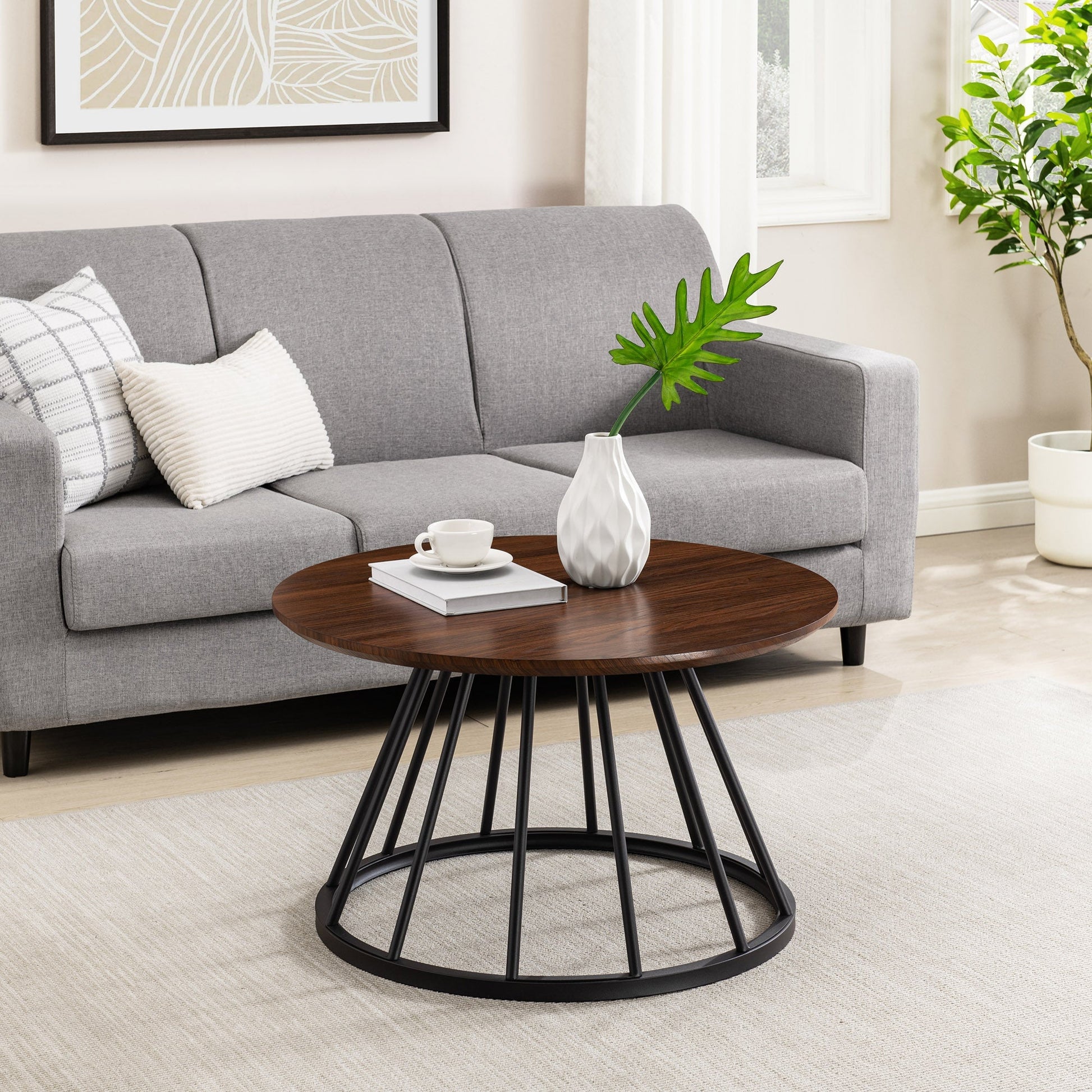 Vivian Modern Round Coffee Table with Metal Base