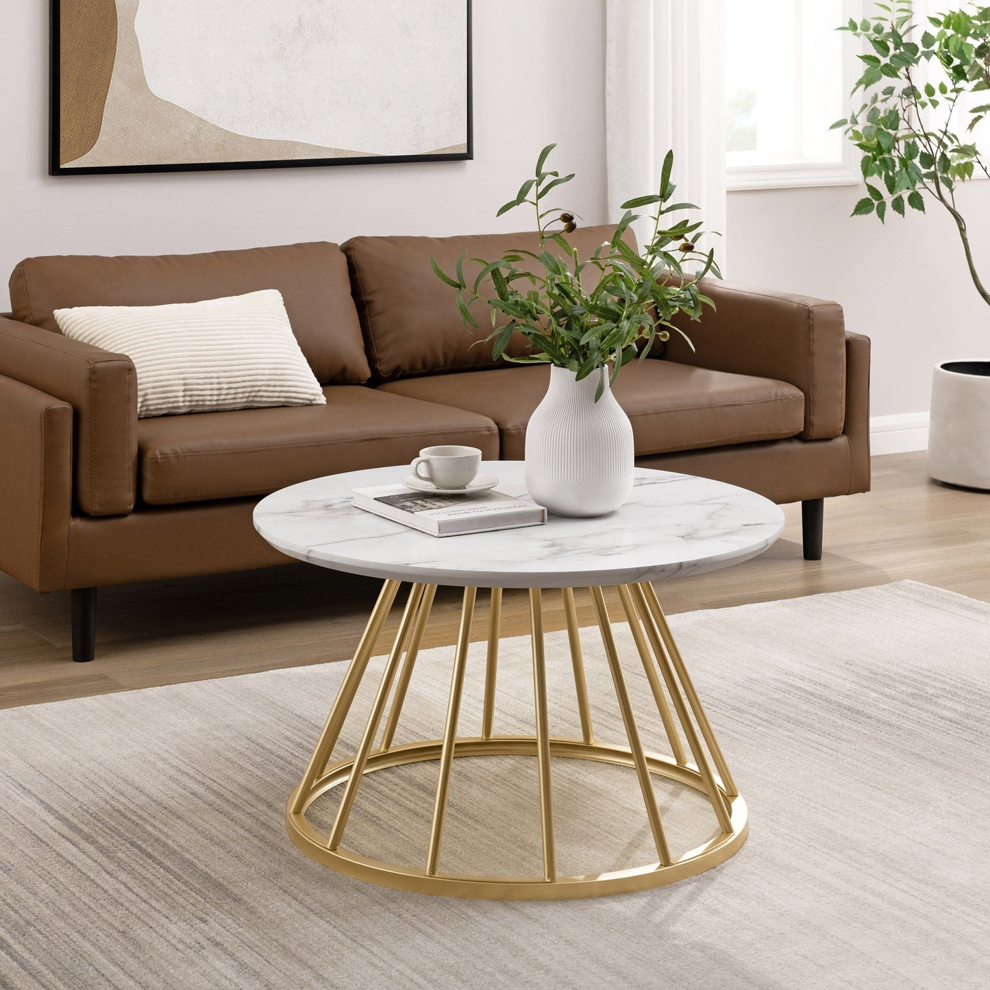 Vivian Modern Round Coffee Table with Metal Base