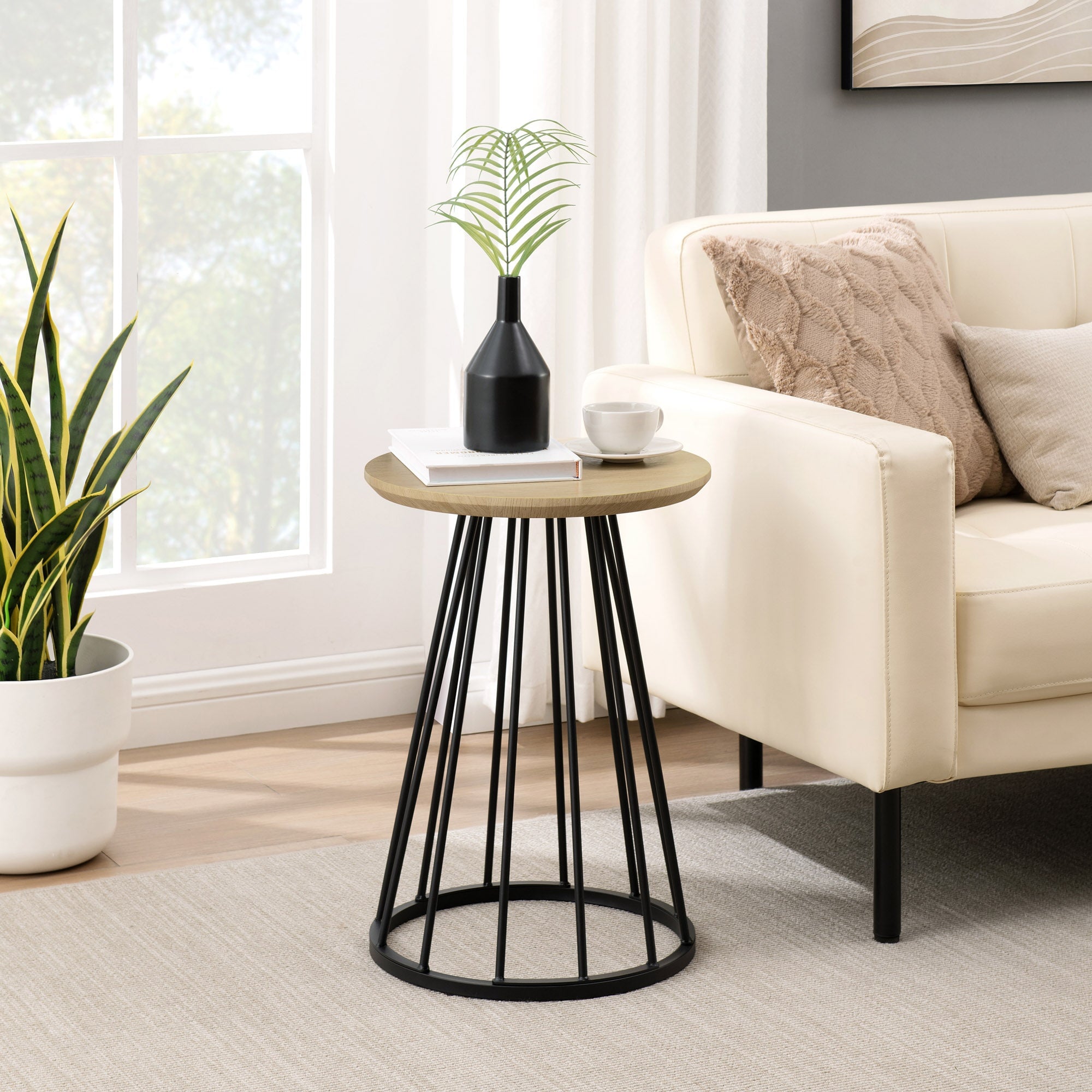 Vivian 16" Modern Side Table with Metal Caged Base