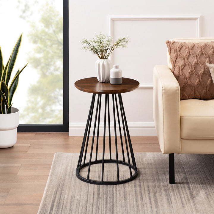 Vivian 16" Modern Side Table with Metal Caged Base