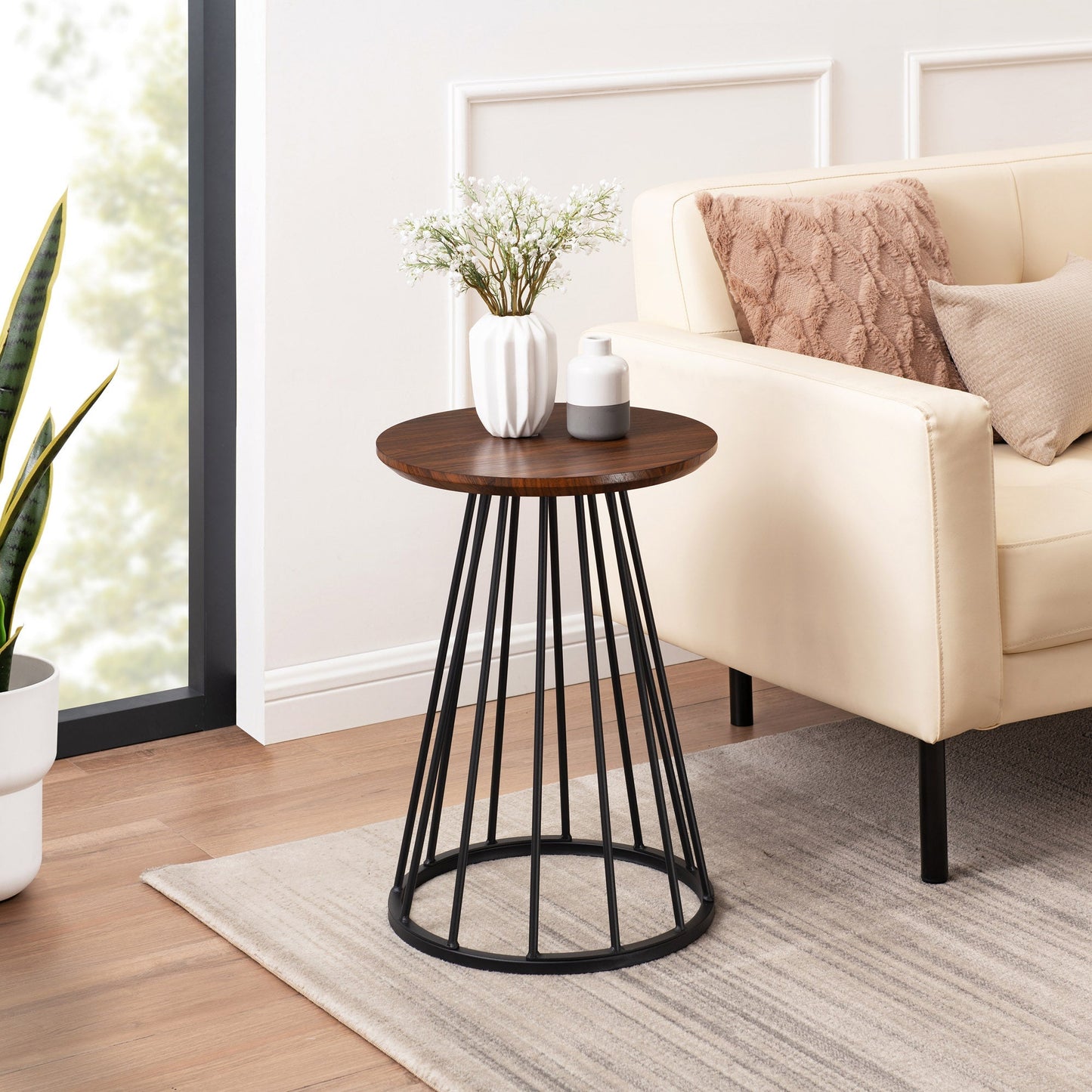 Vivian 16" Modern Side Table with Metal Caged Base