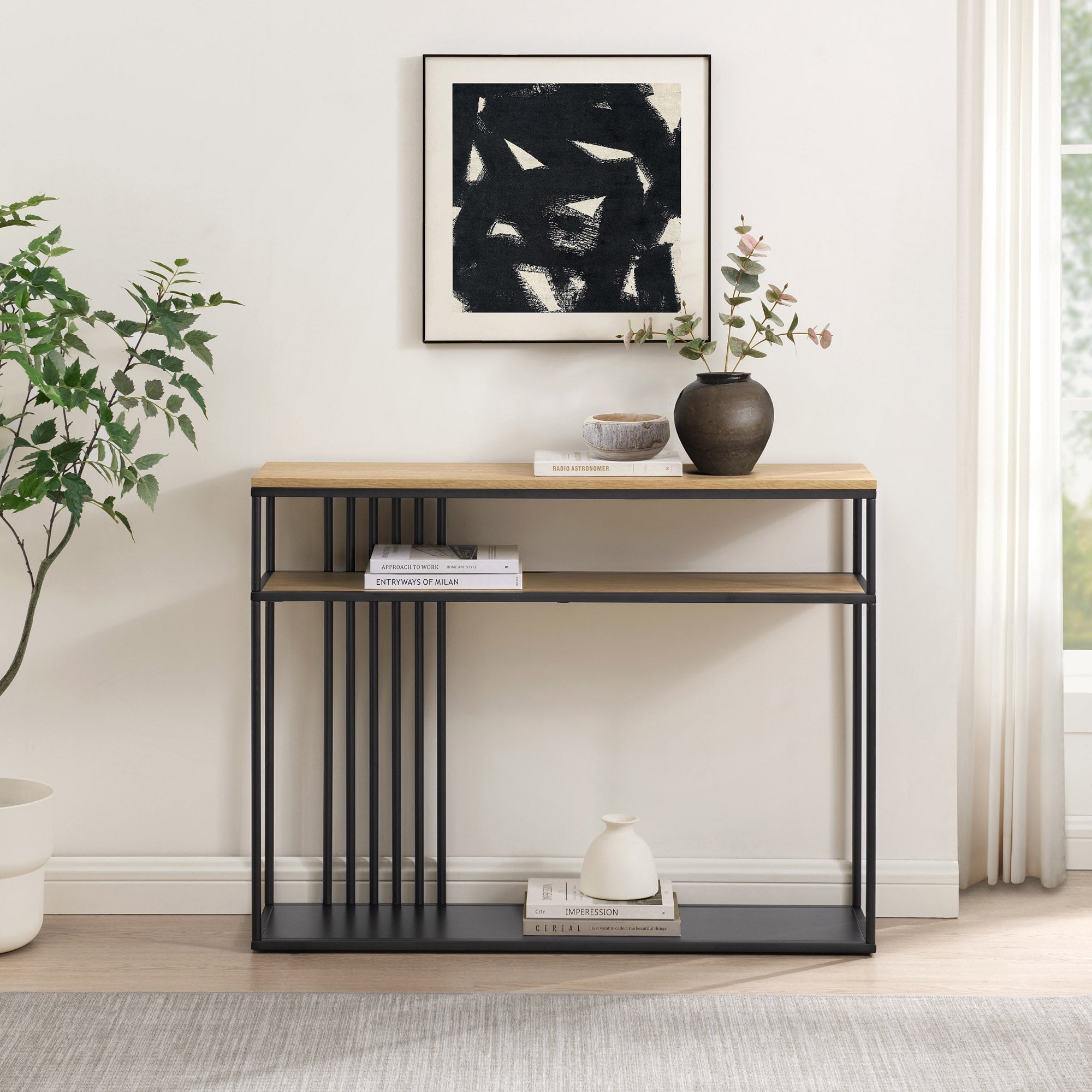 Vulcan Modern Minimalist Slatted-Metal Entry Table