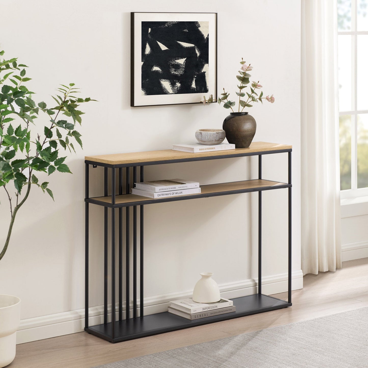 Vulcan Modern Minimalist Slatted-Metal Entry Table