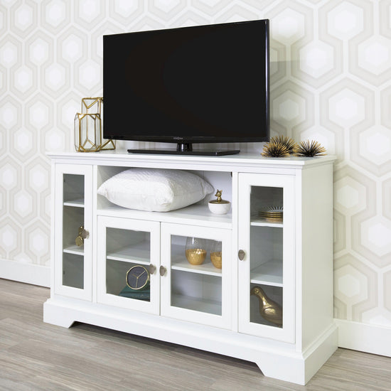 Highboy Transitional Glass Wood TV Stand