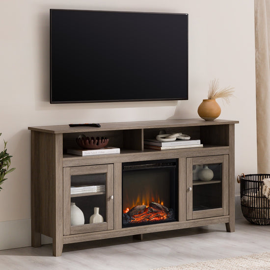 Wasatch 58" Transitional Fireplace Glass Wood TV Stand