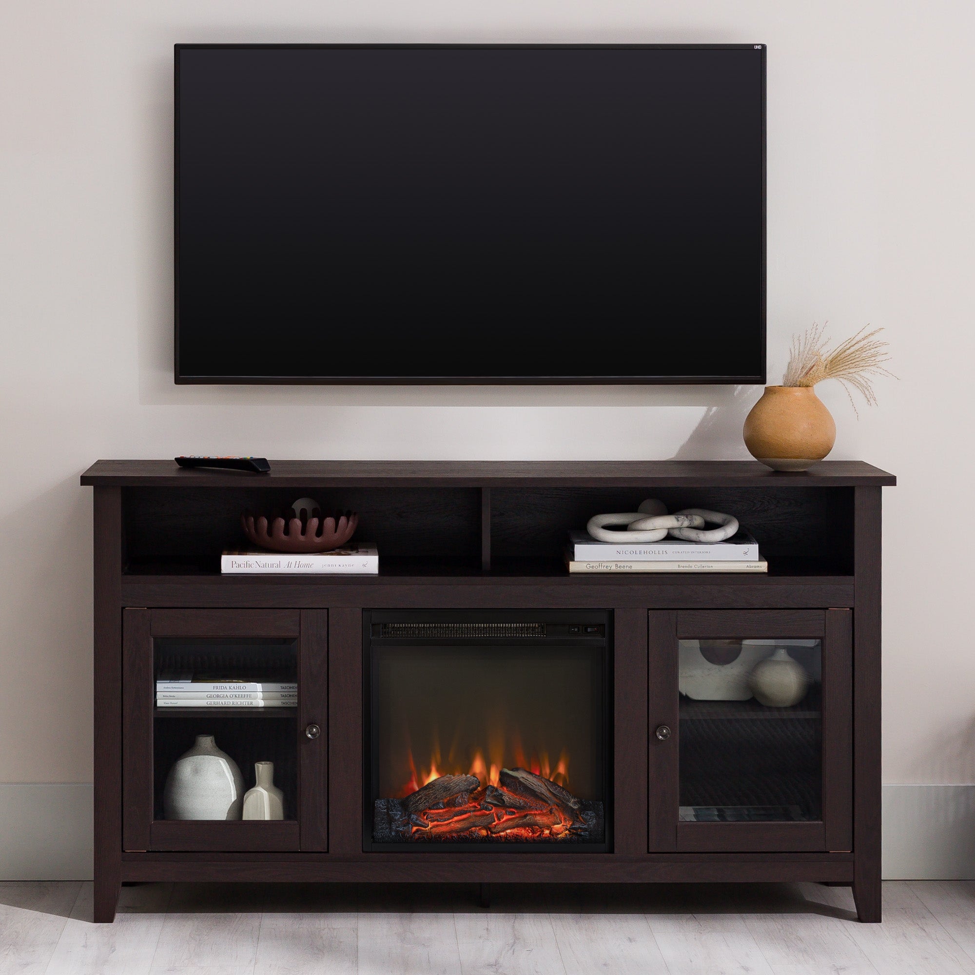 Wasatch 58" Transitional Fireplace Glass Wood TV Stand