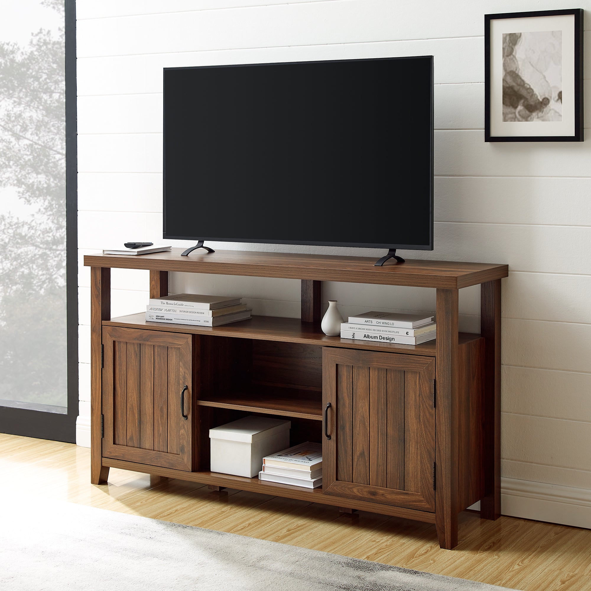 Grooved Door 58" Highboy TV Stand