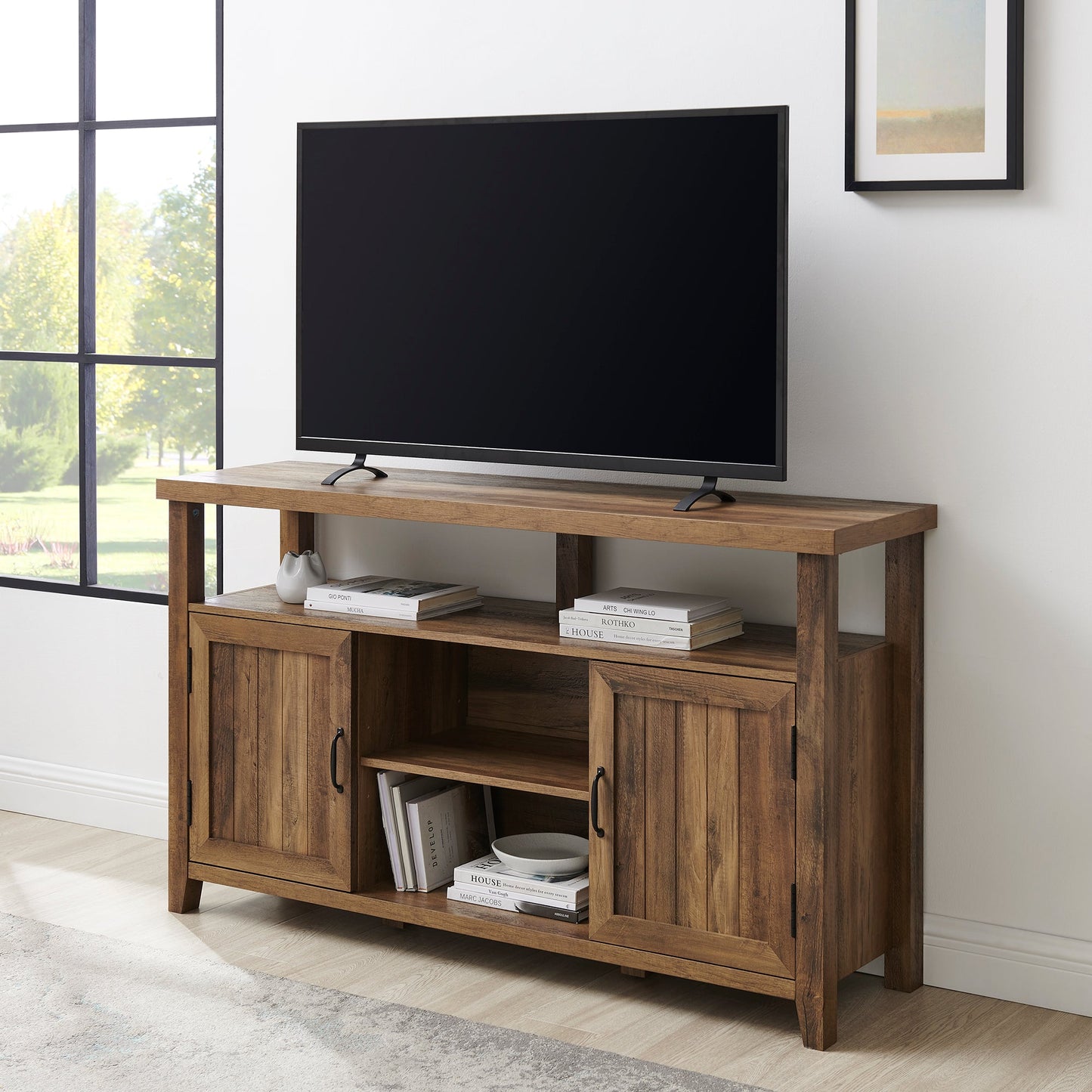 Grooved Door 58" Highboy TV Stand