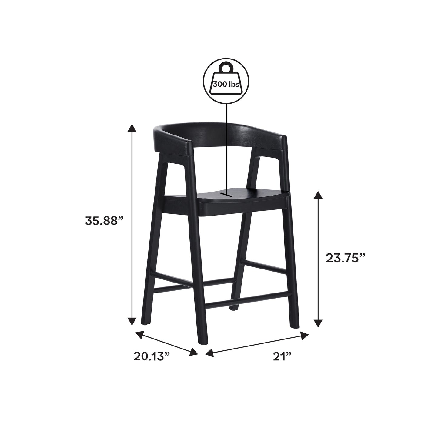 Ezra Modern Solid Wood Rounded Back Single Counter Stool (1pk)