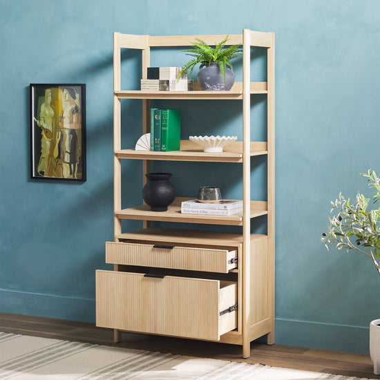 Holmes Modern Scandinavian Reeded Wide Bookshelf