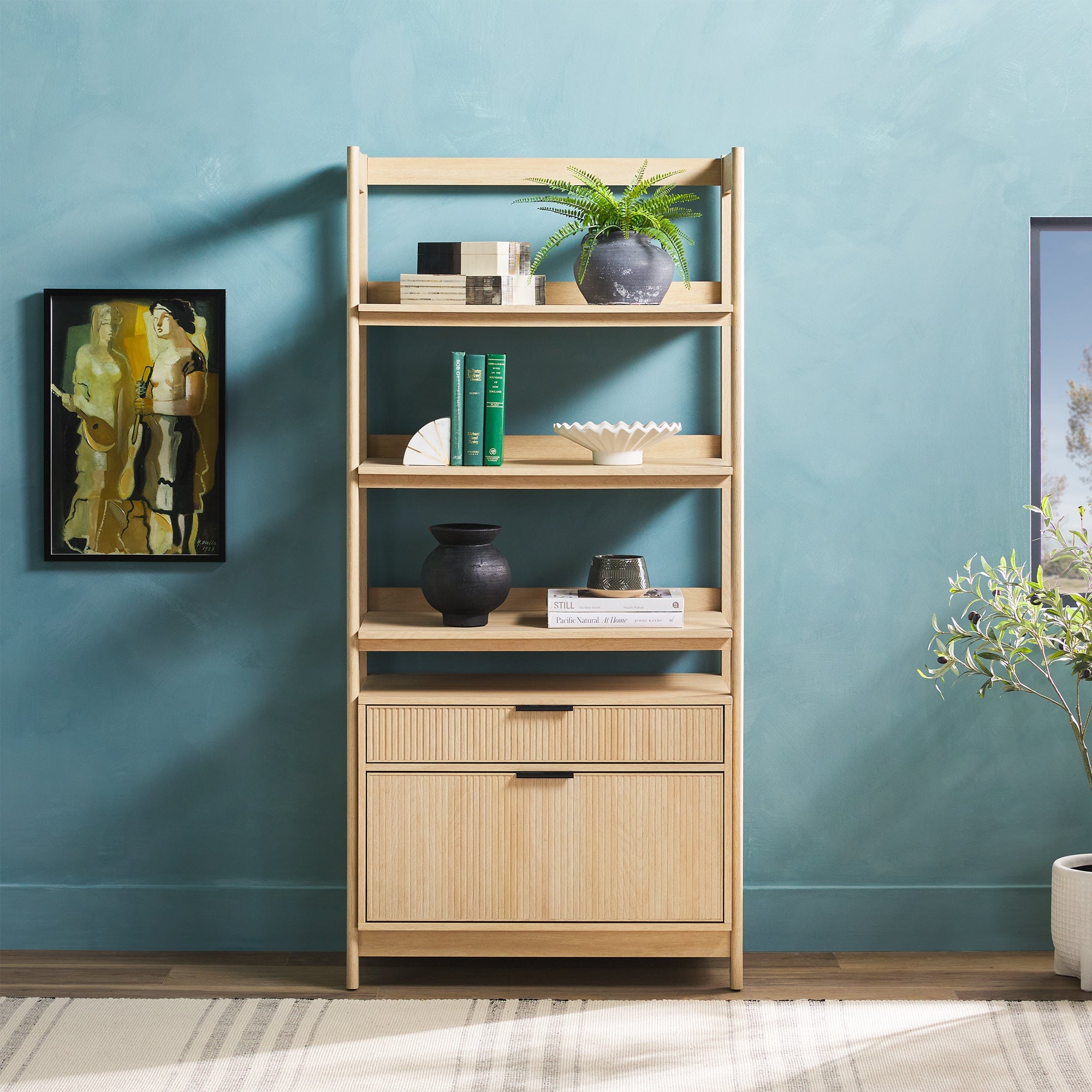 Holmes Modern Scandinavian Reeded Wide Bookshelf