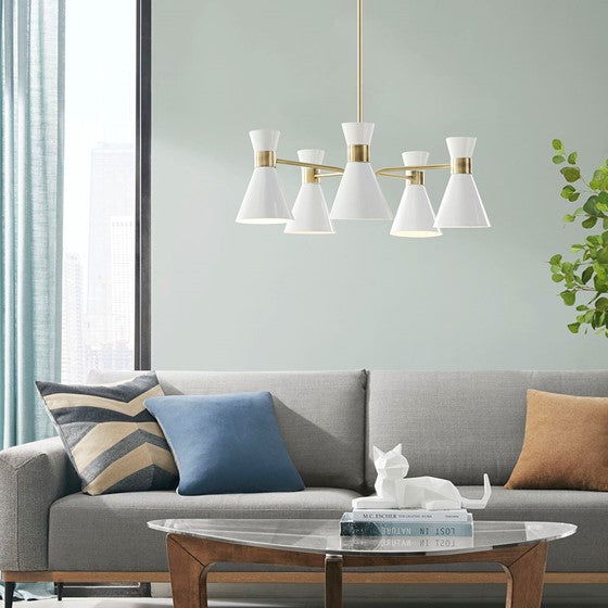 Ezra Ezra Chandelier - Antique Brass/White - Mac & Mabel