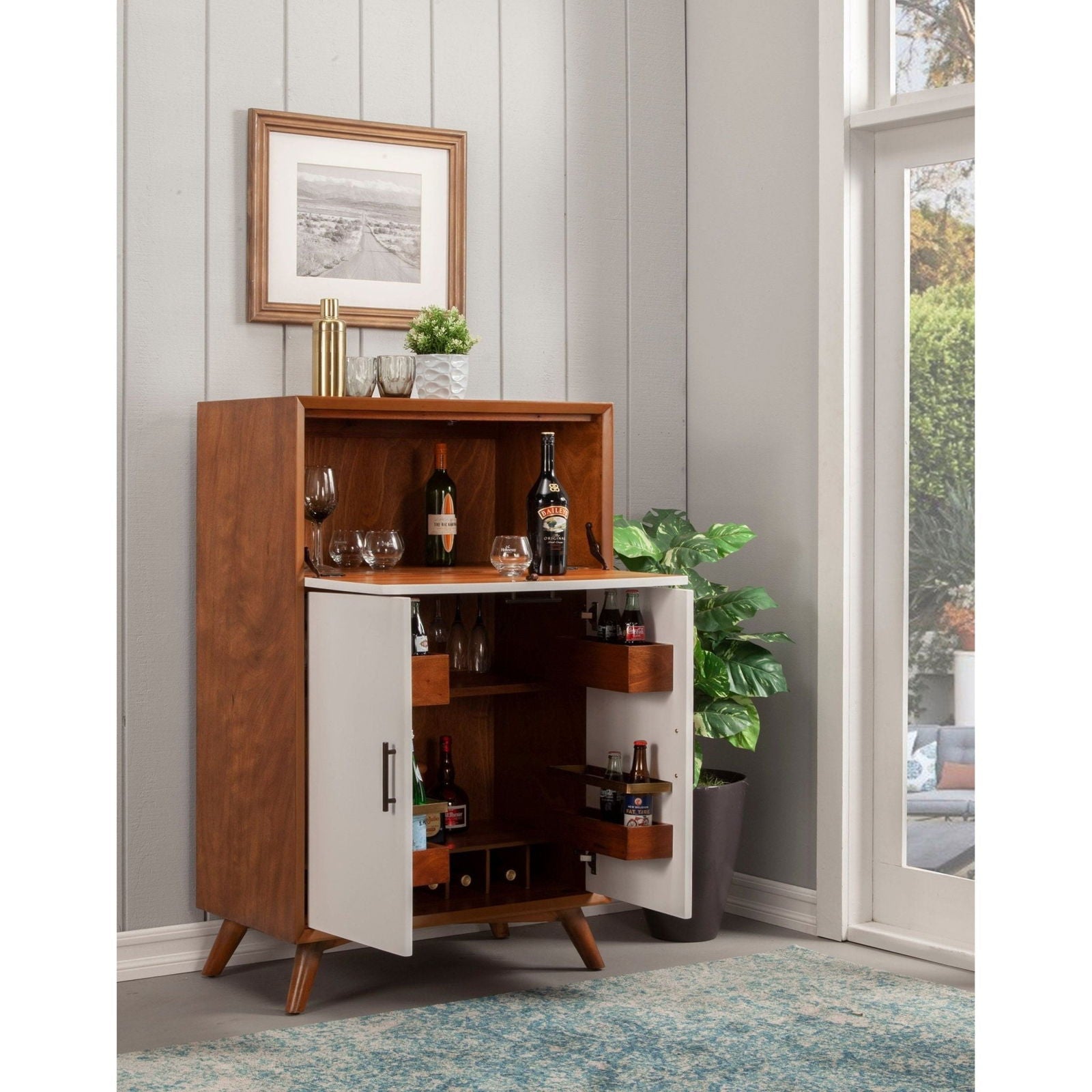 Flynn Large Bar Cabinet, Acorn/White - Mac & Mabel