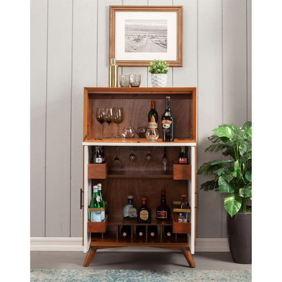 Flynn Large Bar Cabinet, Acorn/White - Mac & Mabel