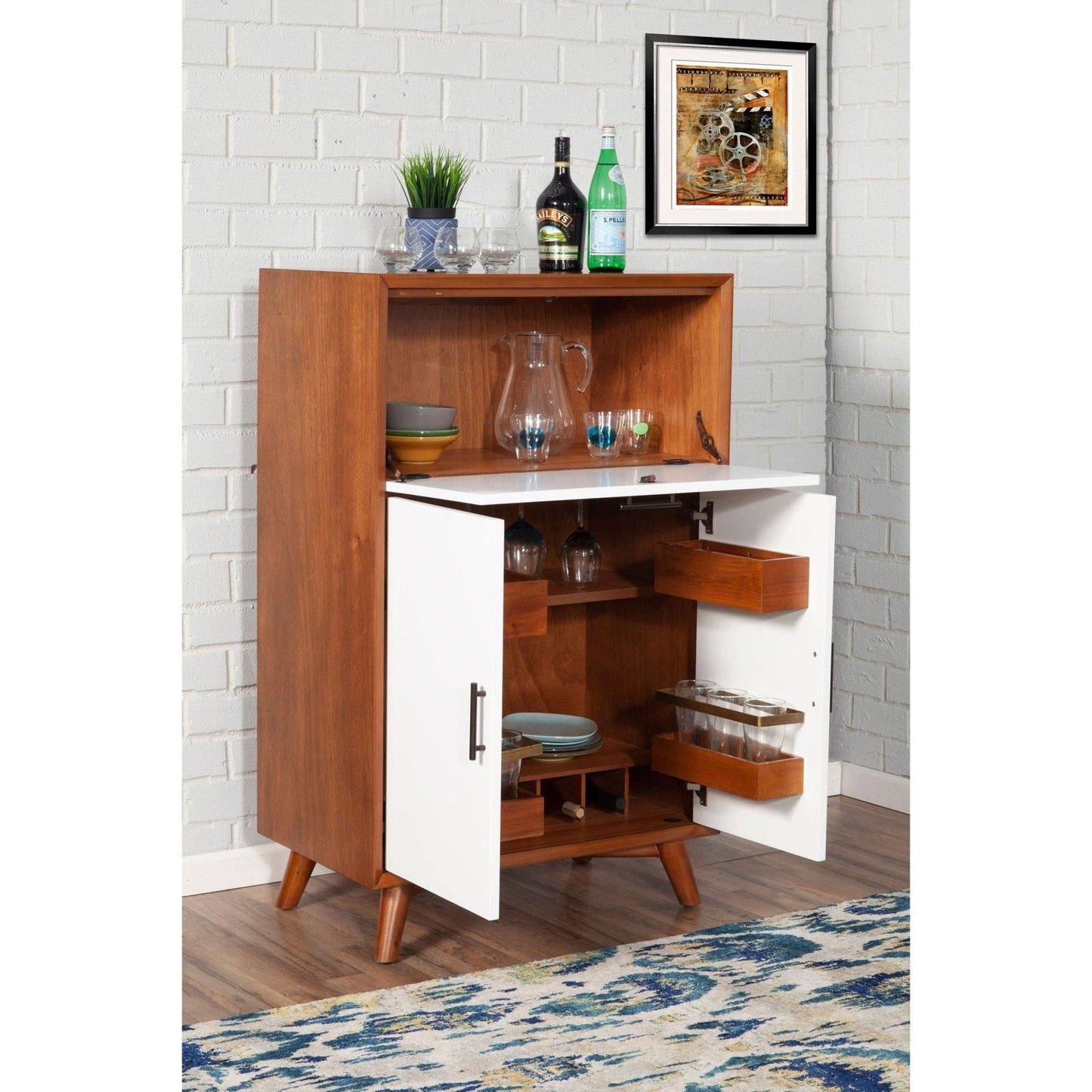 Flynn Large Bar Cabinet, Acorn/White - Mac & Mabel