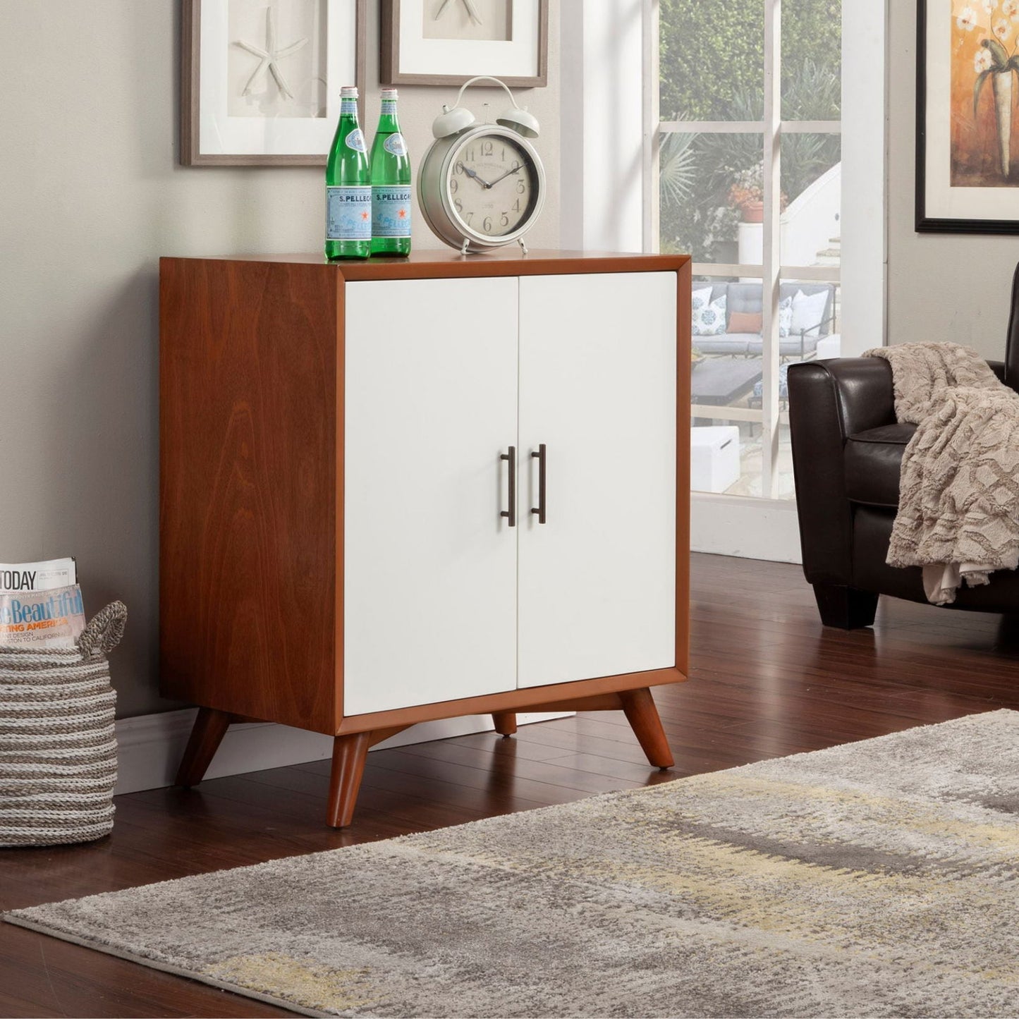 Flynn Small Bar Cabinet, Acorn/White - Mac & Mabel