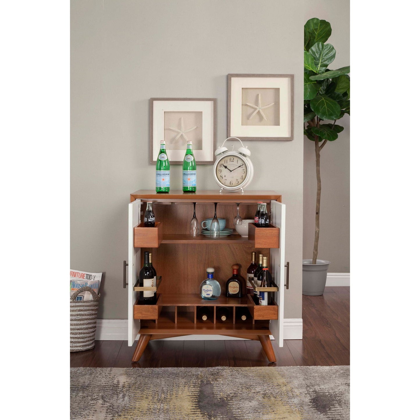 Flynn Small Bar Cabinet, Acorn/White - Mac & Mabel