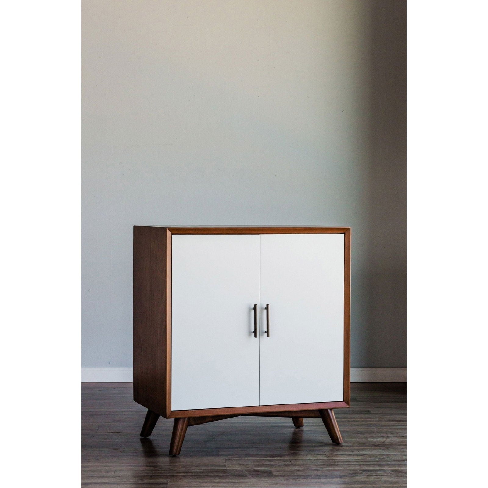 Flynn Small Bar Cabinet, Acorn/White - Mac & Mabel