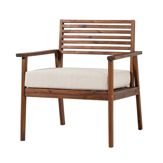 Zander Mid-Century Modern Acacia Outdoor Slat-Back Lounge Chair