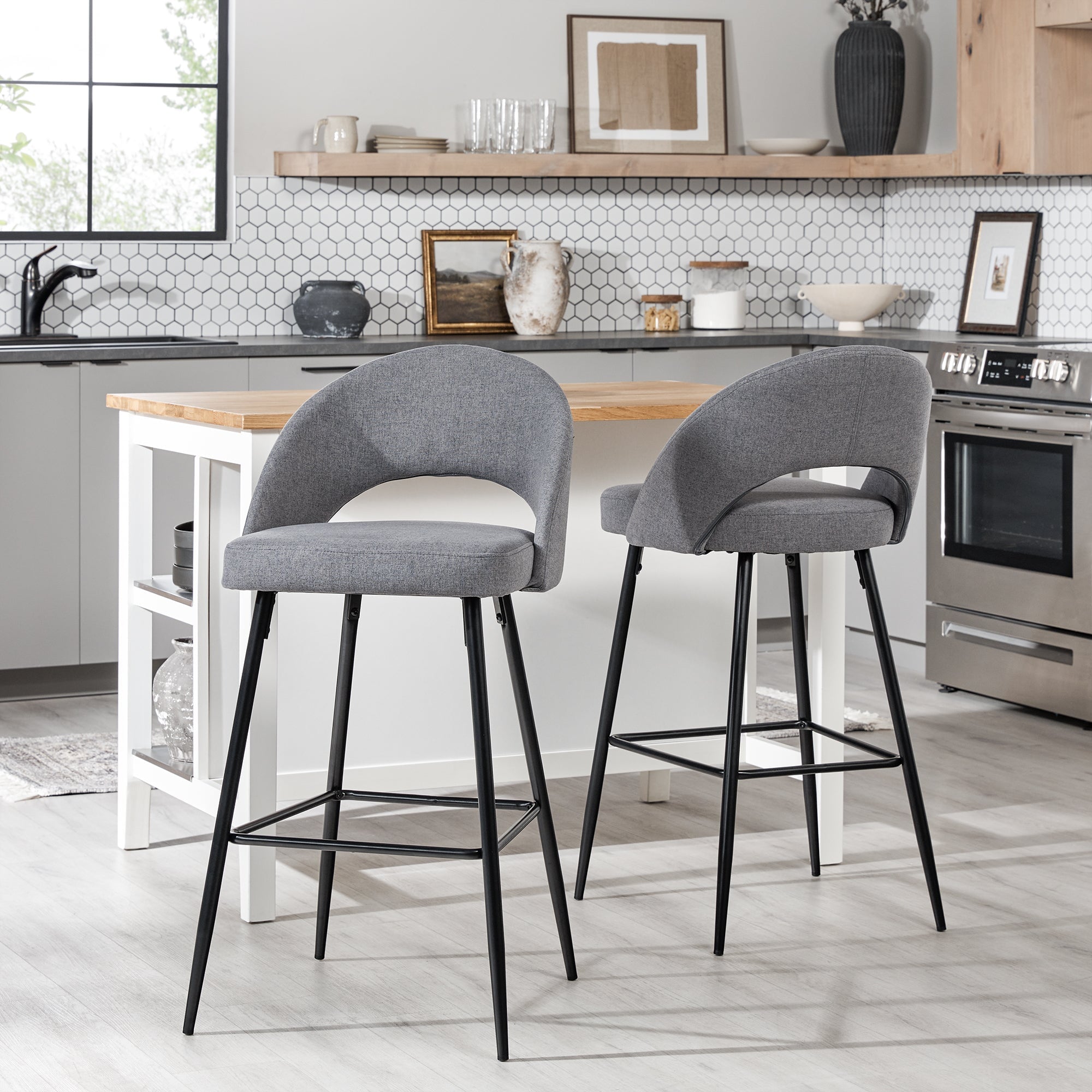 O Modern 2-Piece Minimalist Upholstered Bar Stool Set of 2