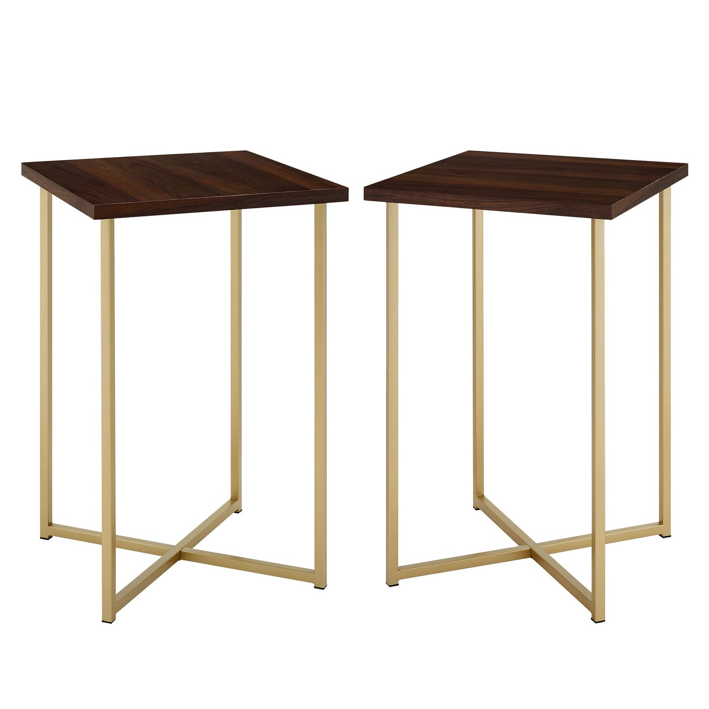 Modern Glam Metal and Wood Square Accent Tables 2-Piece Set