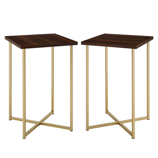 Modern Glam Metal and Wood Square Accent Tables 2-Piece Set